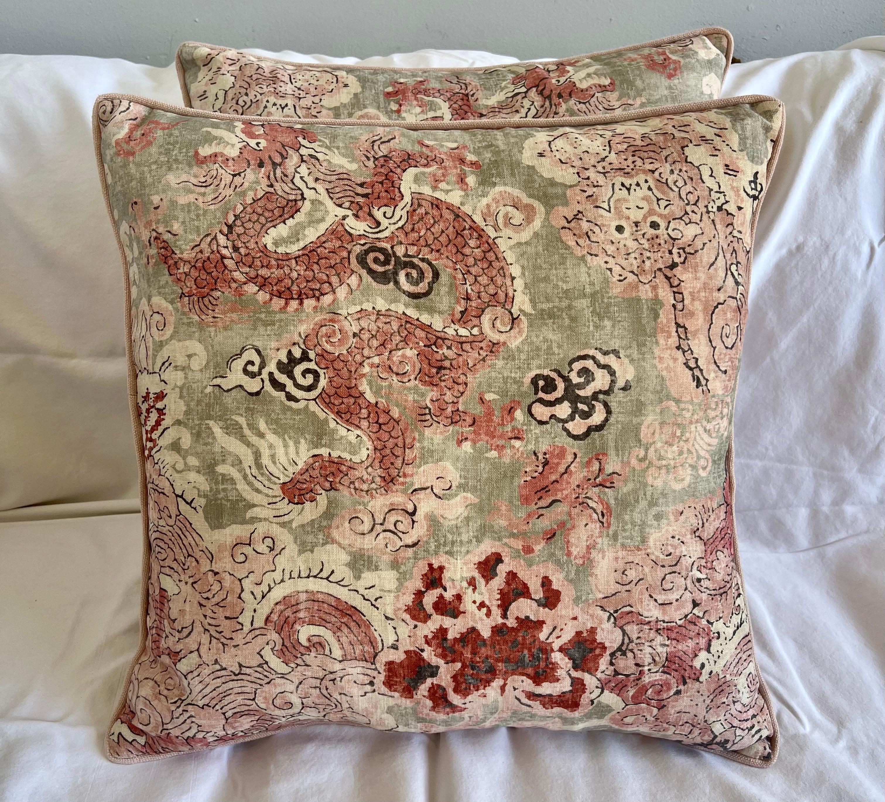 Contemporary Pair of Custom Chinoiserie Style Pillows