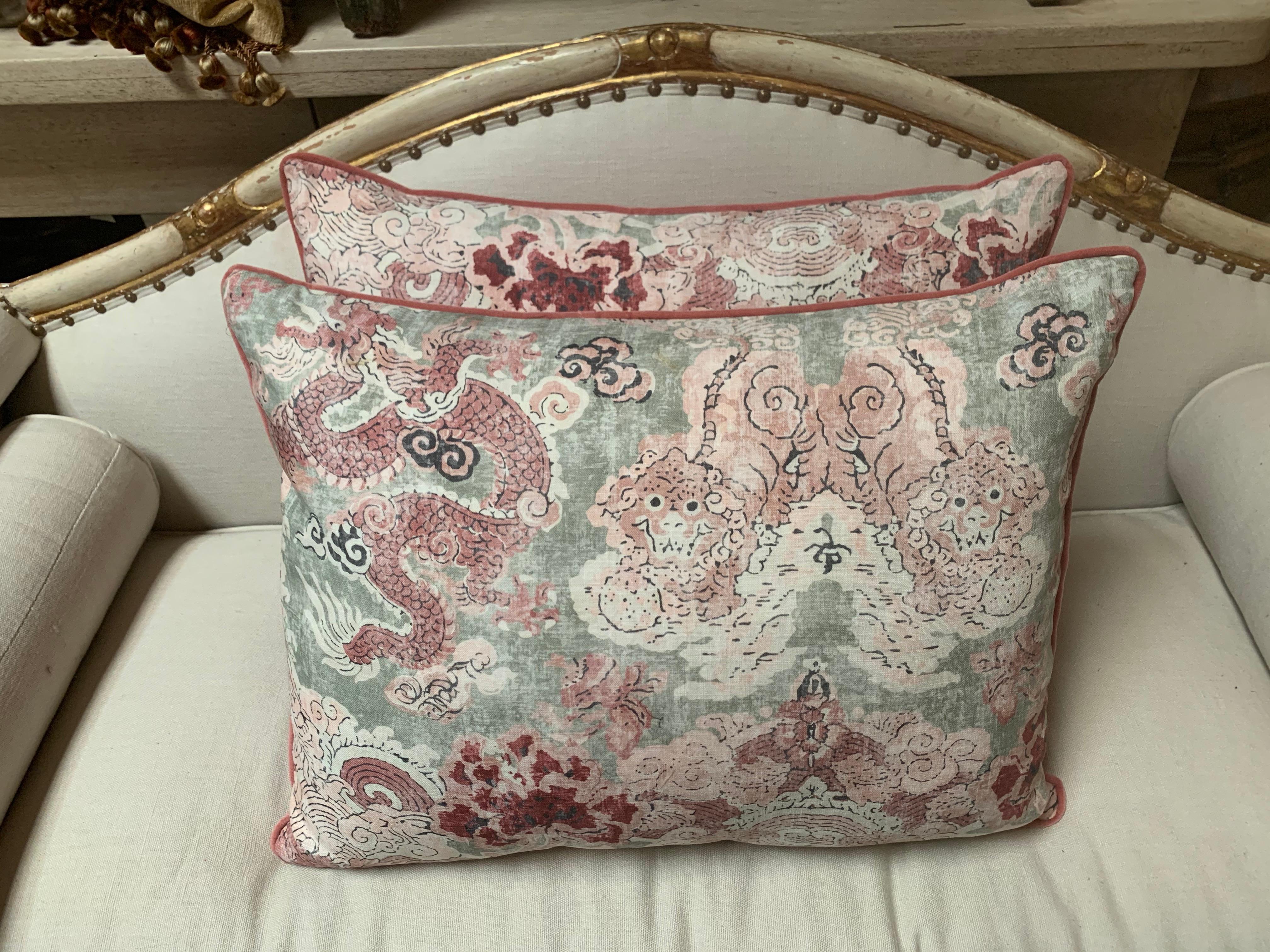 Contemporary Pair of Custom Chinoiserie Style Printed Cotton Pillows by Melissa Levinson