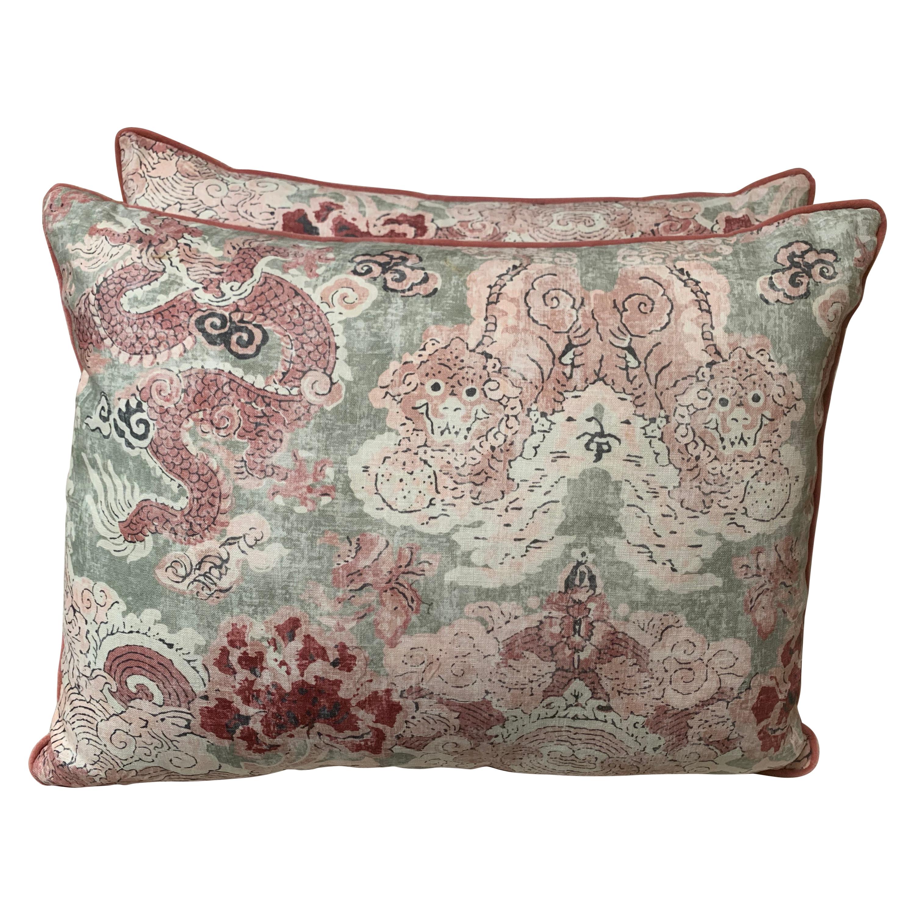 Pair of Custom Chinoiserie Style Printed Cotton Pillows by Melissa Levinson