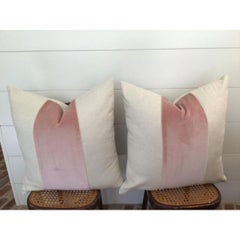 Pair of Custom Classic With Blush Velvet Panel Pillow Covers