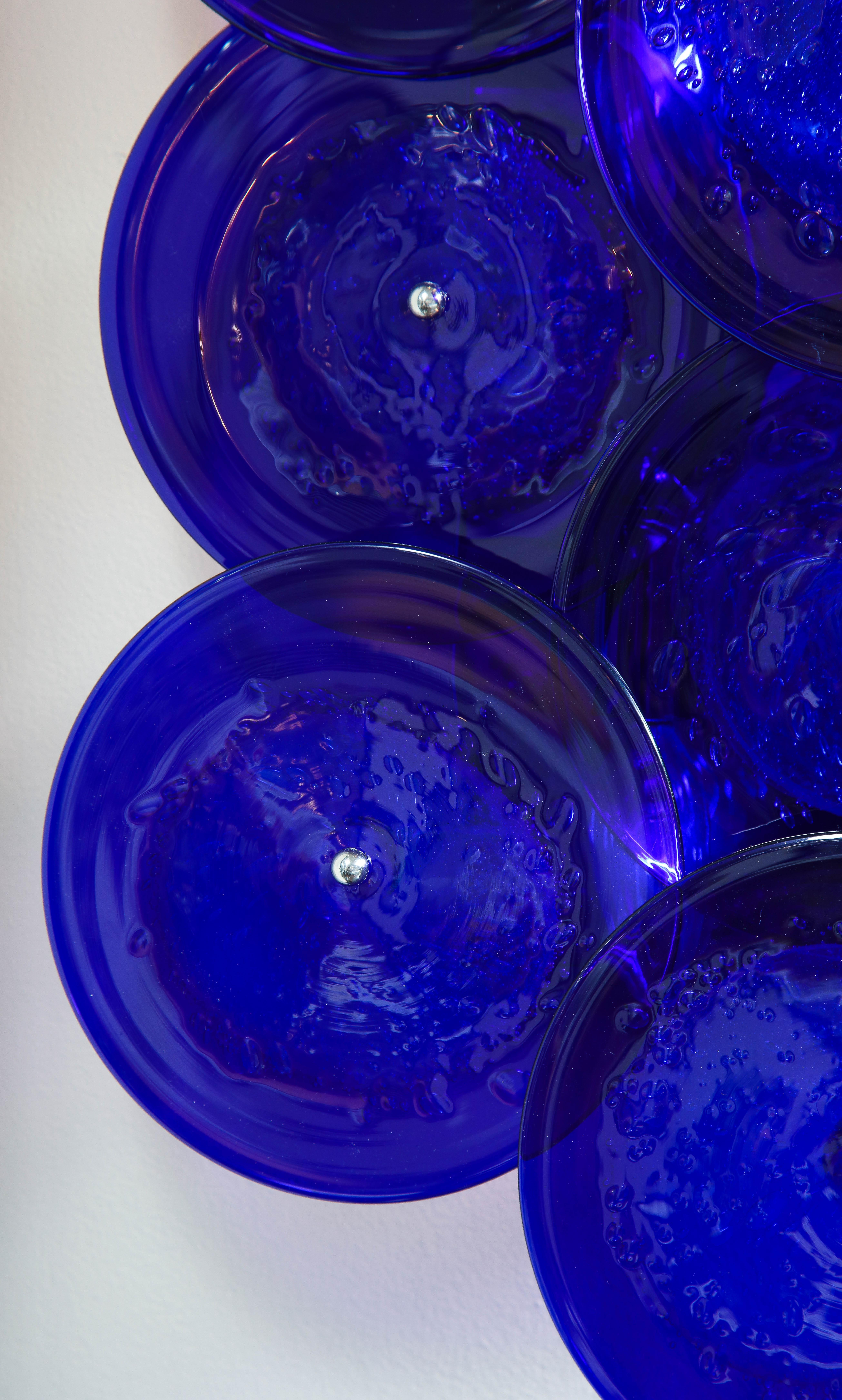 Pair of Cobalt Blue Murano Glass Disc Sconces For Sale 9