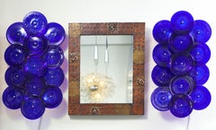 Coppia di lampade a disco in vetro di Murano blu cobalto