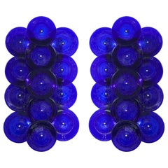 Pair of Custom Cobalt Blue Murano Glass Disc Sconces