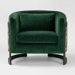 Pair of Custom COM Fabric Tub Armchairs with Black Metal Frame