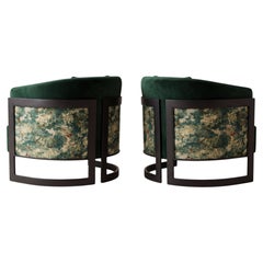 Pair of Custom COM Fabric Tub Armchairs with Black Metal Frame