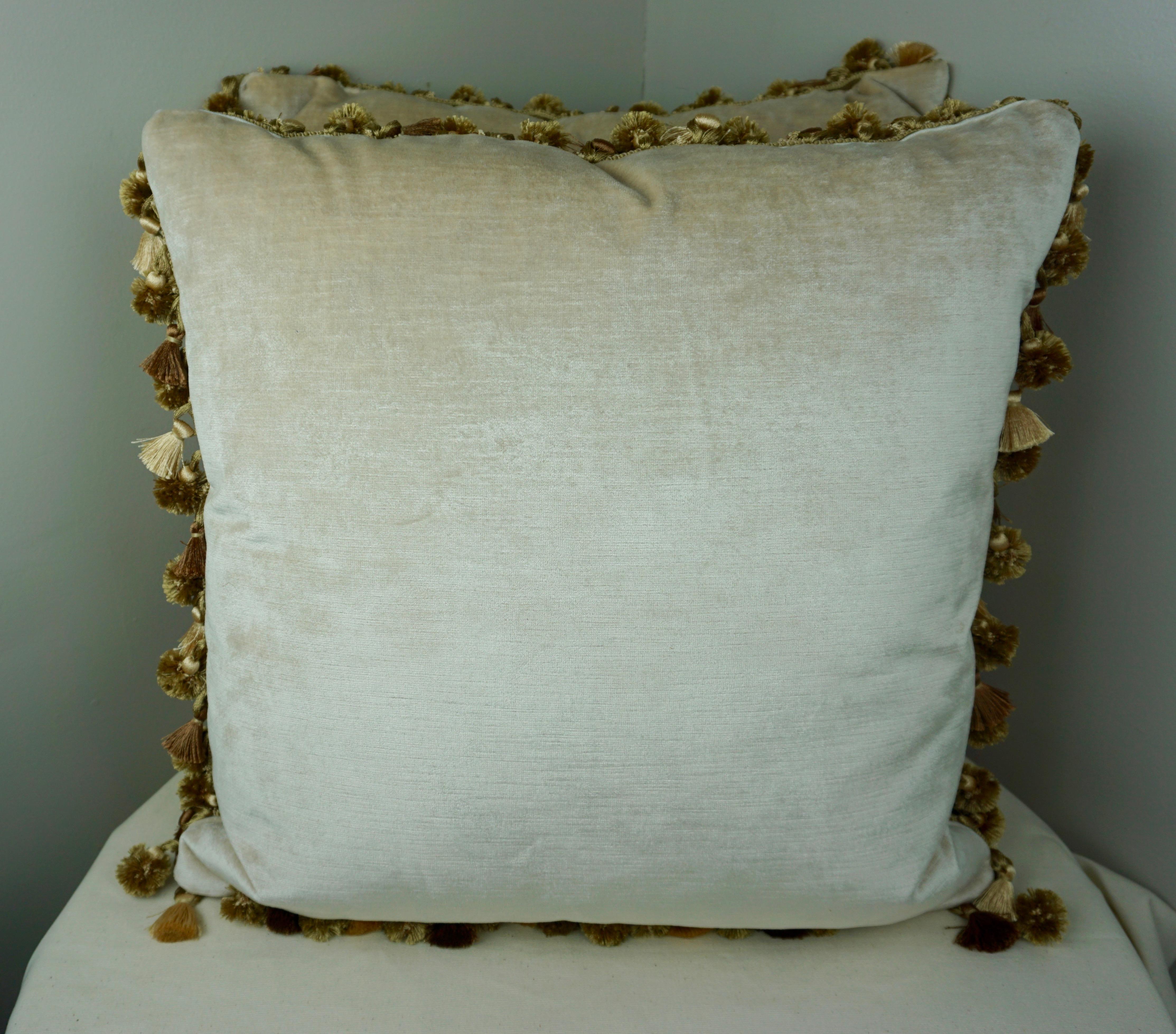 Rococo Pair of Custom Cream Velvet Applique' Pillows by Melissa Levinson