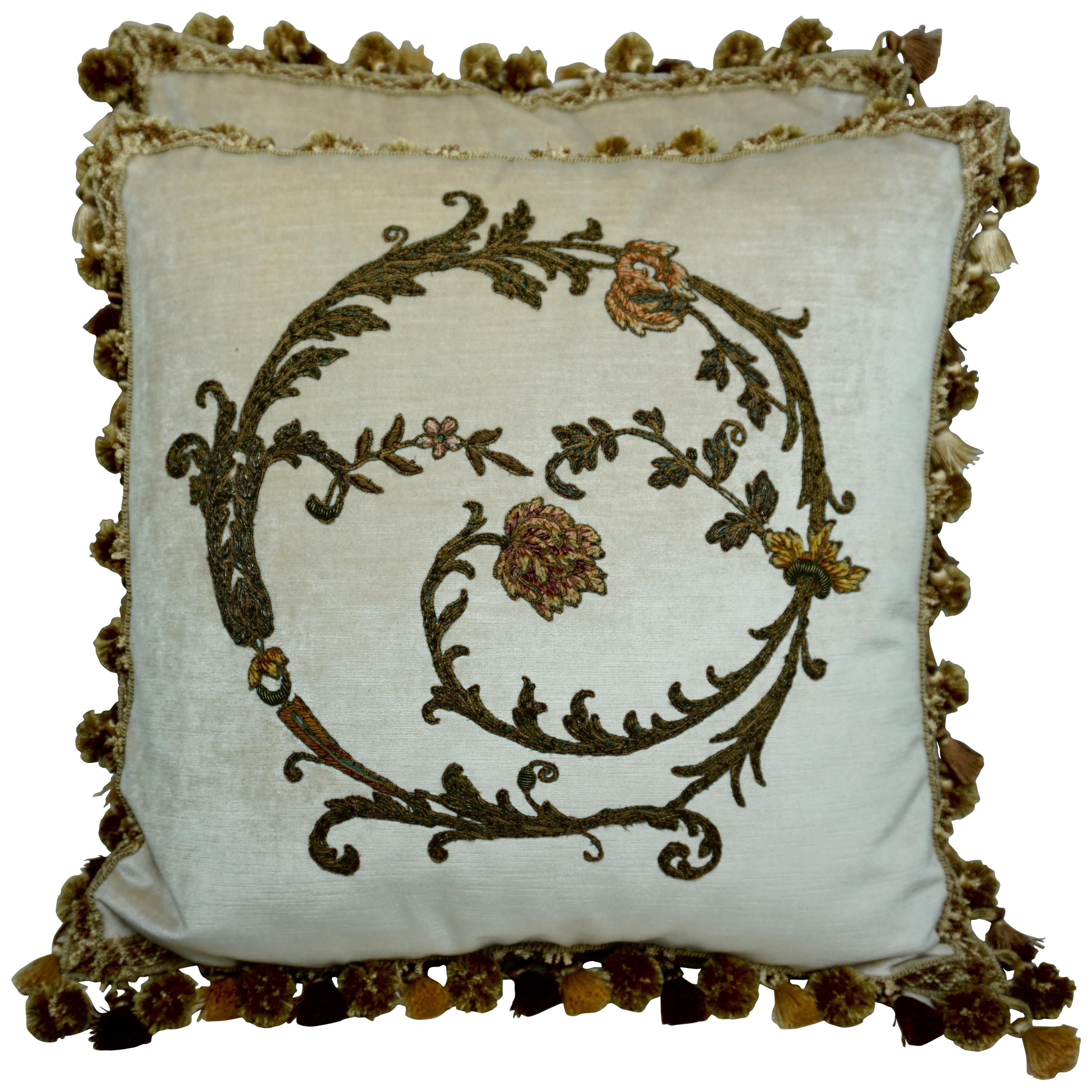 Pair of Custom Cream Velvet Applique' Pillows by Melissa Levinson
