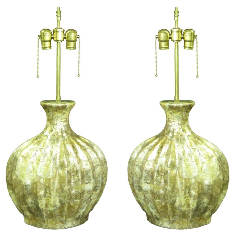 Pair of  custom Created Kabibe shell style lamps.