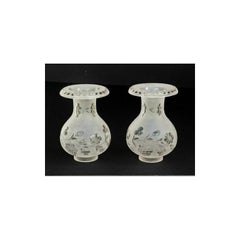 Pair of Custom Cut and Frosted Glass Argand Mushroom Top Lamp Shades