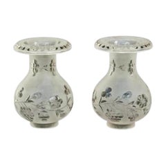 Pair of Custom Cut and Frosted Glass Argand Mushroom Top Lamp Shades