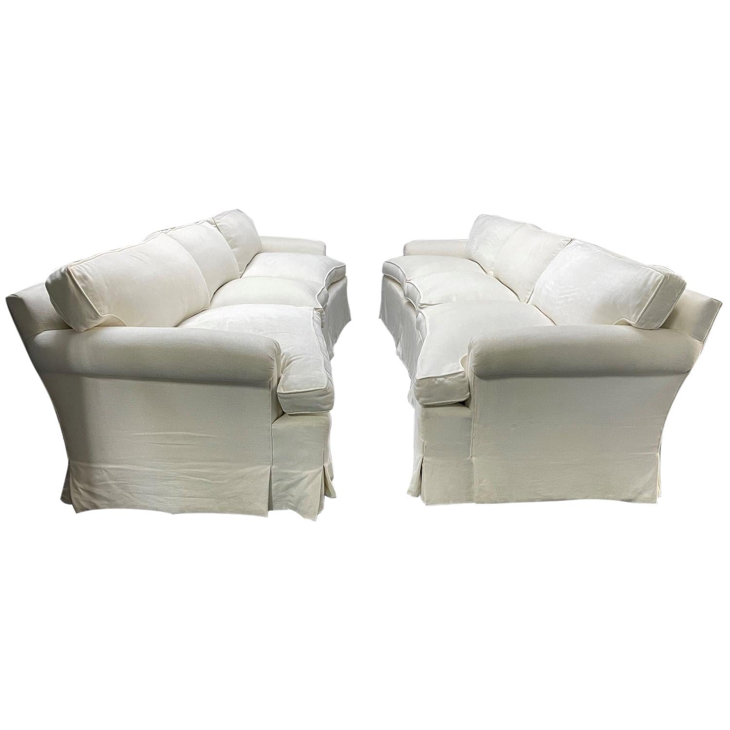 Pair of Custom Design Three-Seat Down Cushioned Sofa