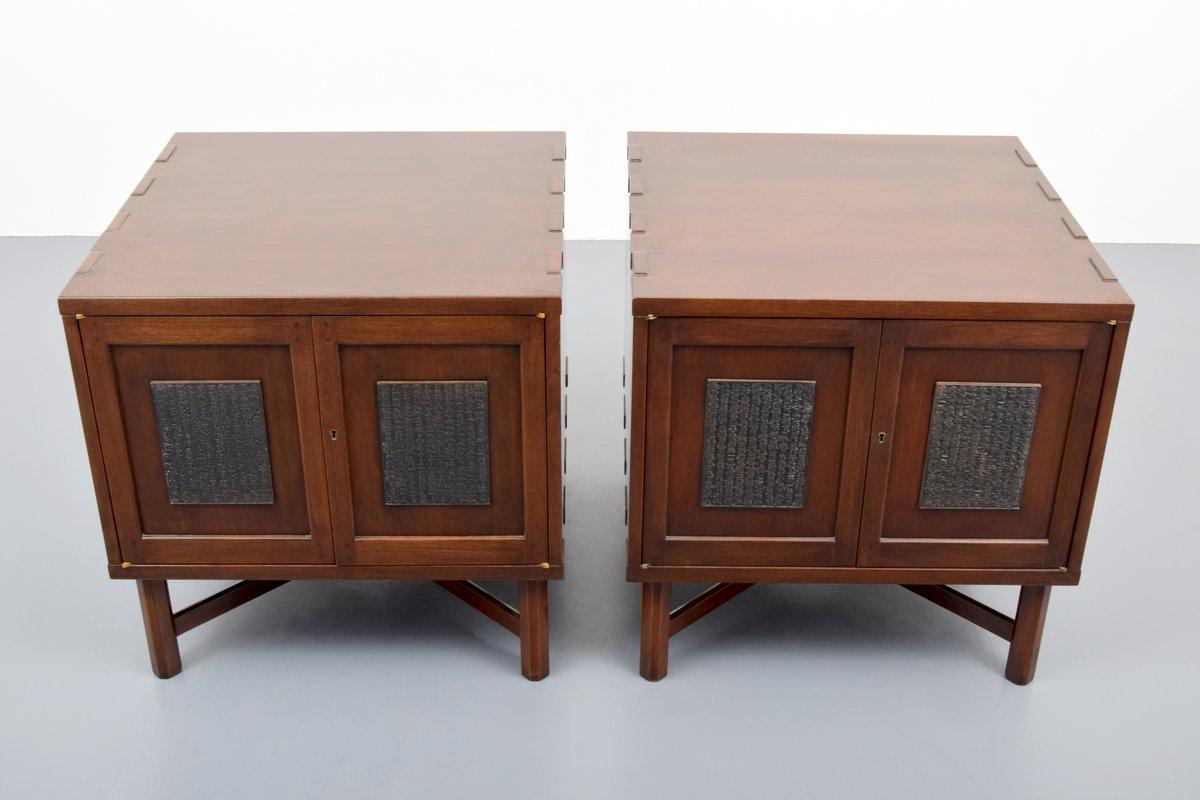 20th Century Pair of Custom Edward Wormley Japanese Print Block Nightstands/End Tables