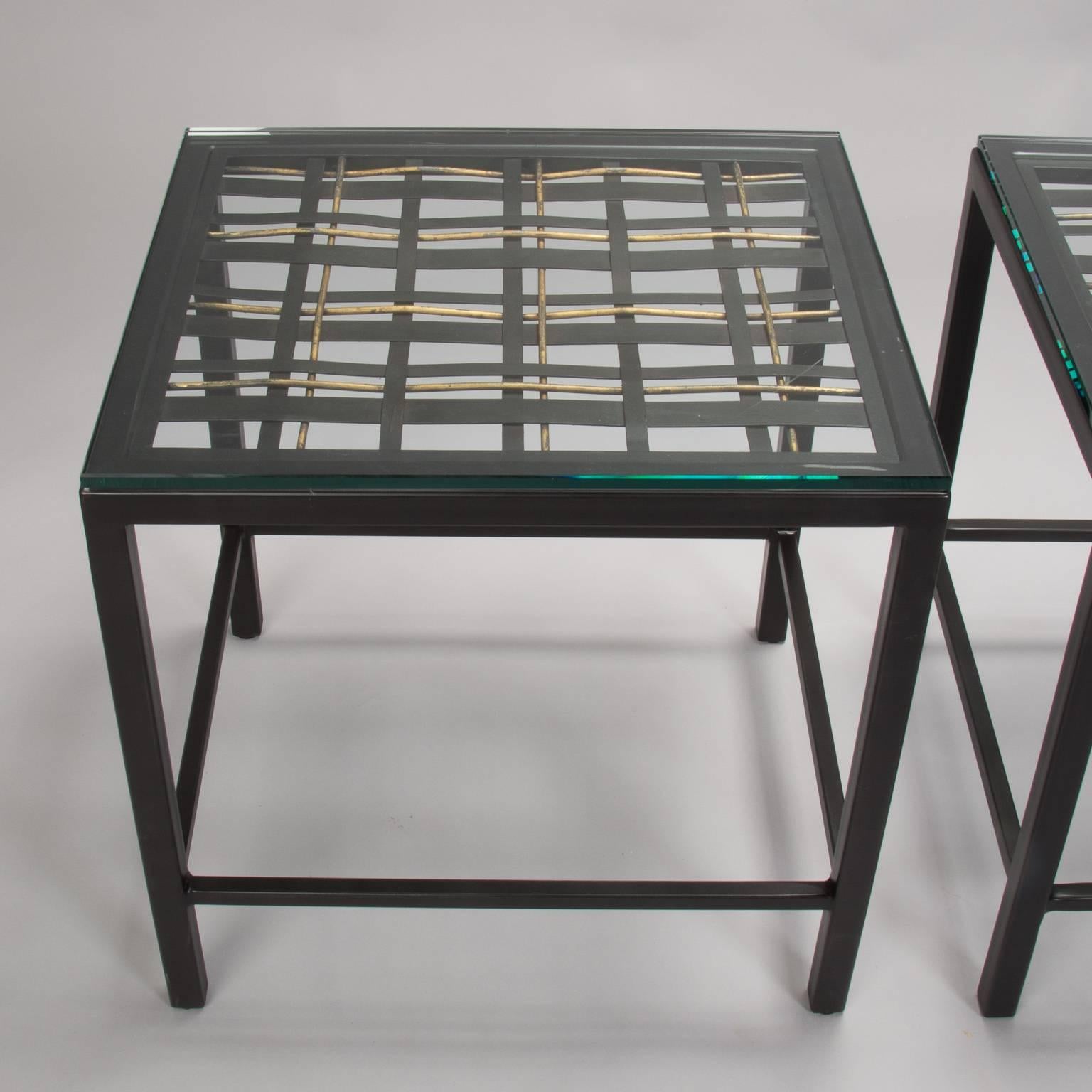 Pair of Custom End Tables Made with Decorative French Grill In Excellent Condition In Troy, MI