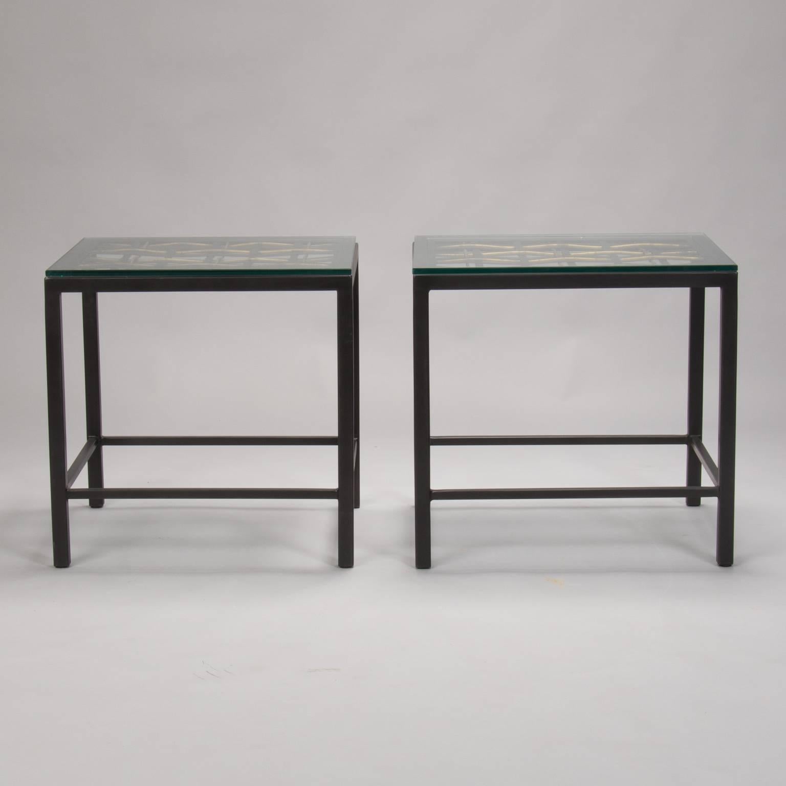 20th Century Pair of Custom End Tables Made with Decorative French Grill