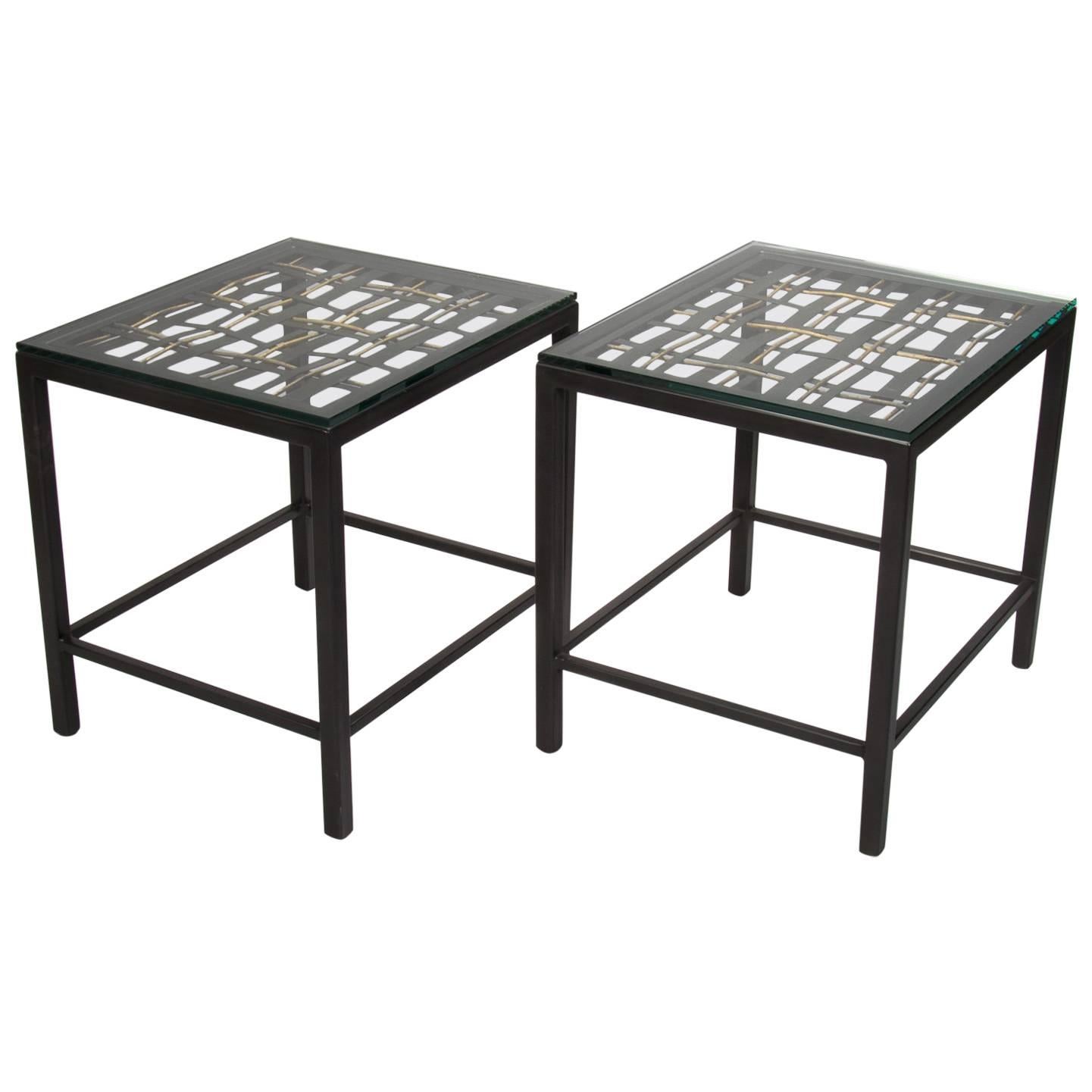 Pair of Custom End Tables Made with Decorative French Grill