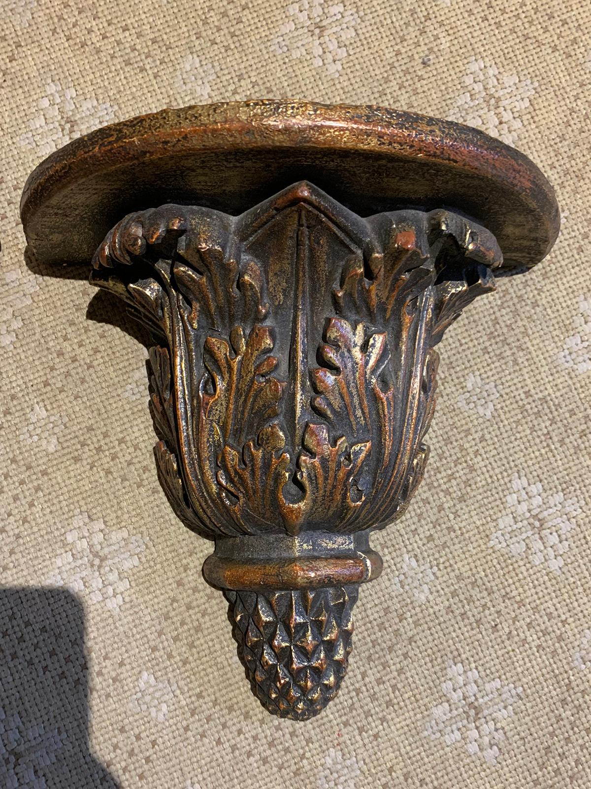 Pair of Custom Finely Carved & Hand Painted Brackets, Brown & Gilt Finish For Sale 5
