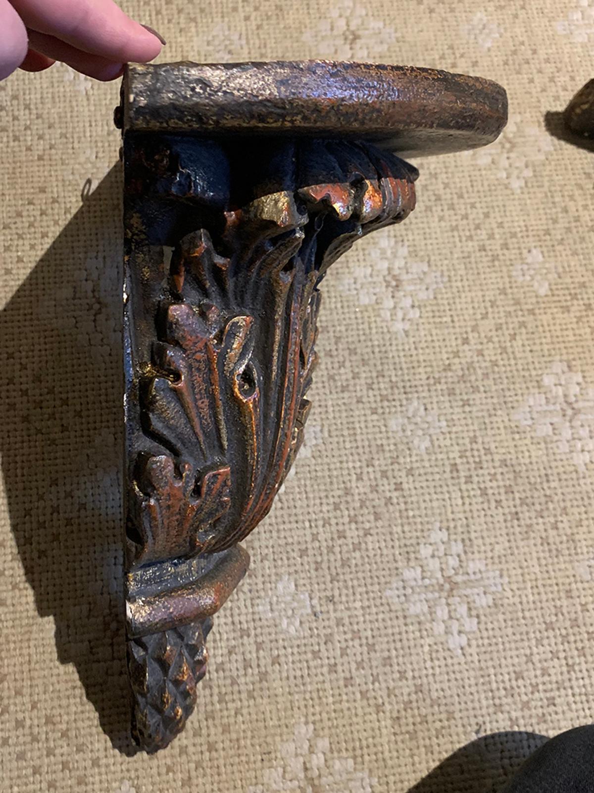 Pair of Custom Finely Carved & Hand Painted Brackets, Brown & Gilt Finish For Sale 7