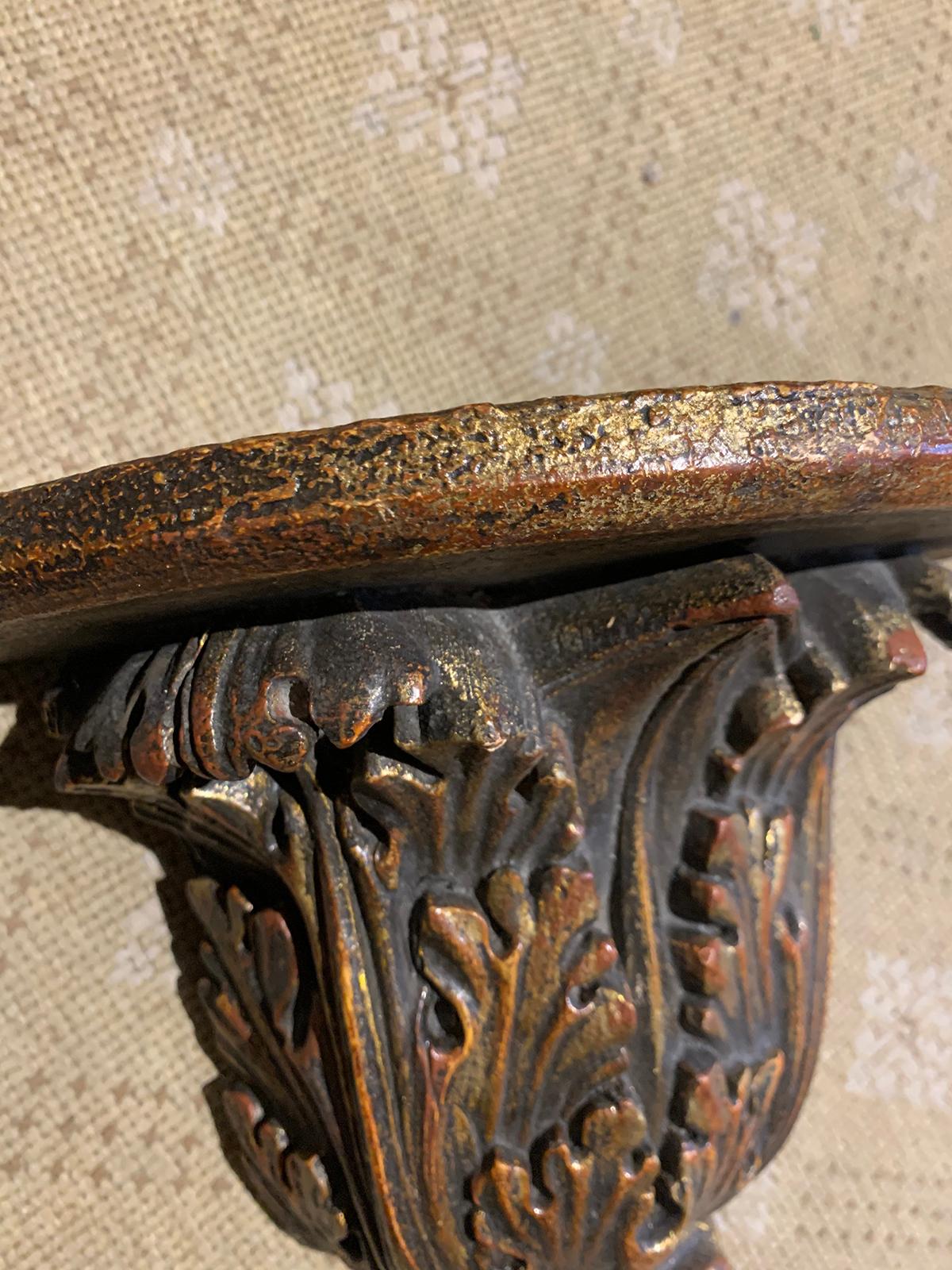 Pair of Custom Finely Carved & Hand Painted Brackets, Brown & Gilt Finish For Sale 9