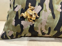 Pair of Custom Fortuny Lumbar/Throw Pillows w/ Gilt Frog Adornments