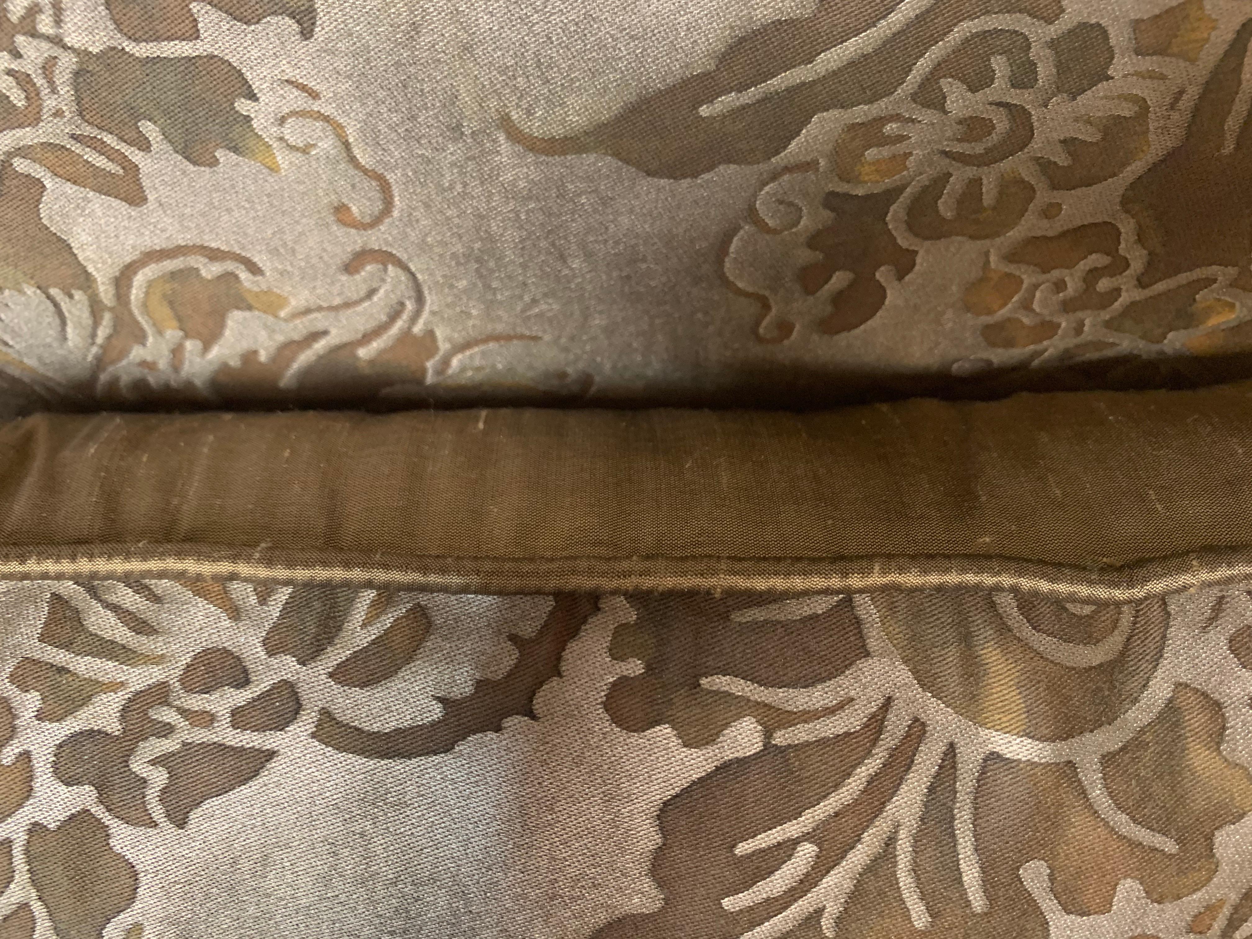 Italian Pair of Custom Fortuny Pillows with Golden Silk Backs