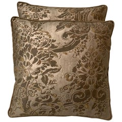 Pair of Custom Fortuny Pillows with Golden Silk Backs