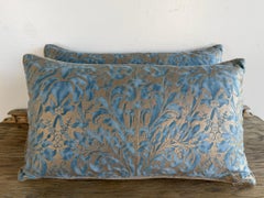 Pair of Custom Fortuny Textile Pillows with velvet Backs