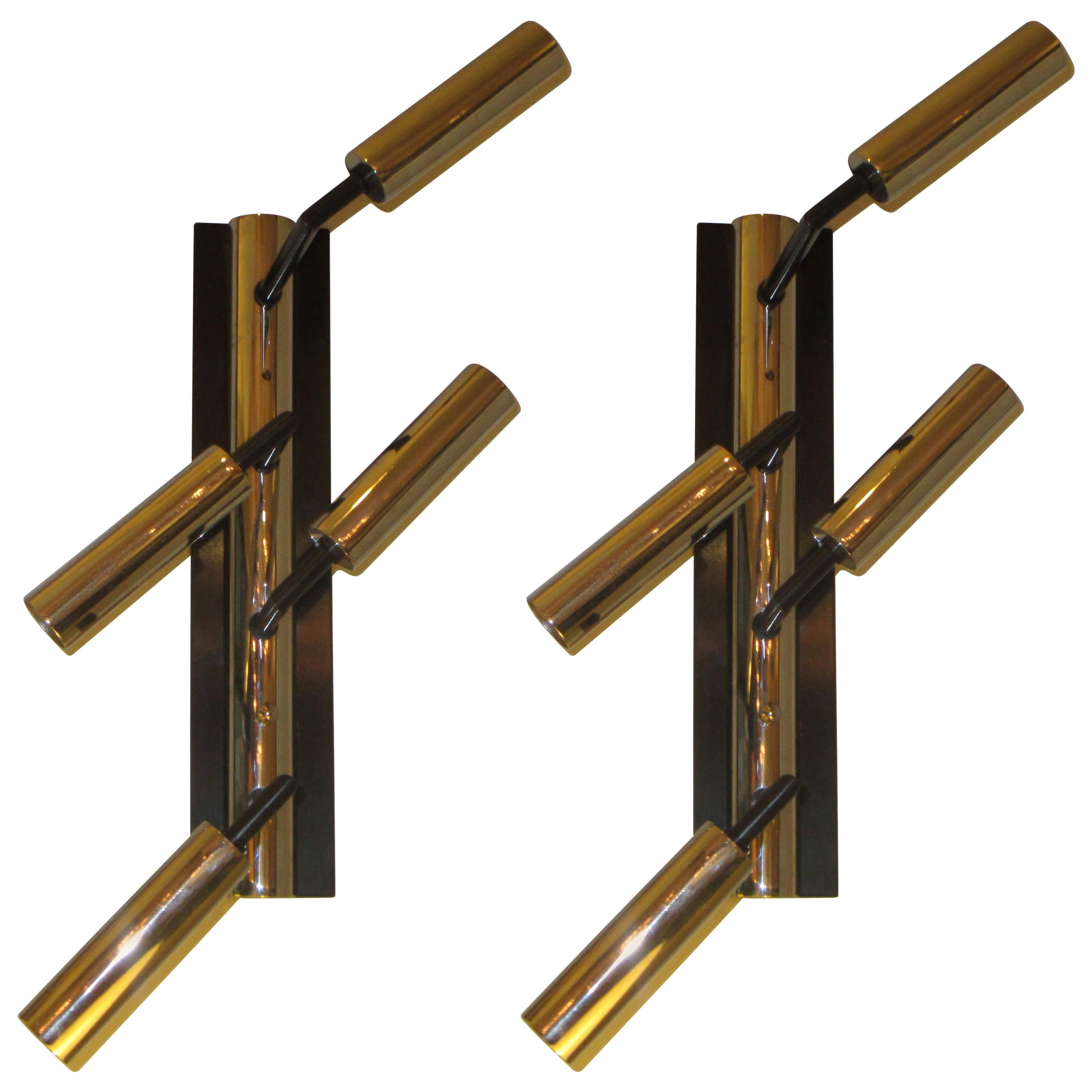 Pair of Custom Four-Arm Bronze and Nickel-Plated Sconces