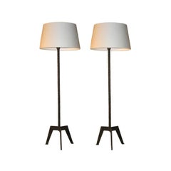 Pair of Custom French Art Deco Wrought Iron Floor Lamps, style of Raymond Subes