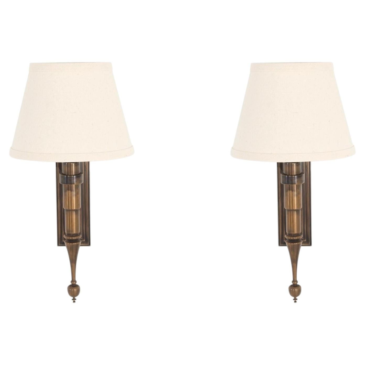 Pair of Custom French Single Library Sconce in Solid Brass, 2000c.