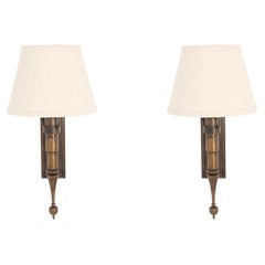 Pair of Custom French Single Library Sconce in Solid Brass, 2000c.