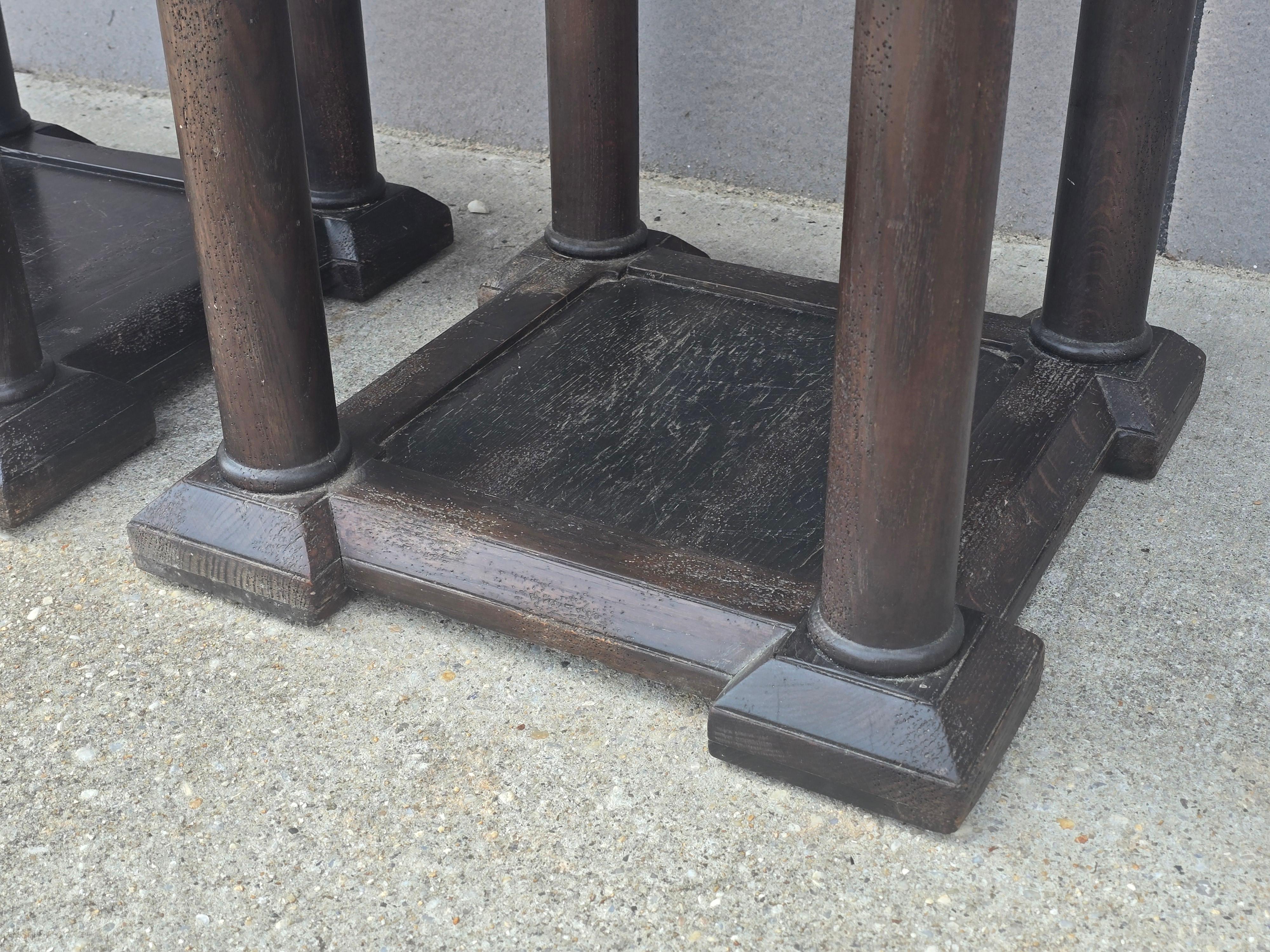 French Pair of Custom Fumed Oak Neoclassical Side Tables, Refectory Style For Sale