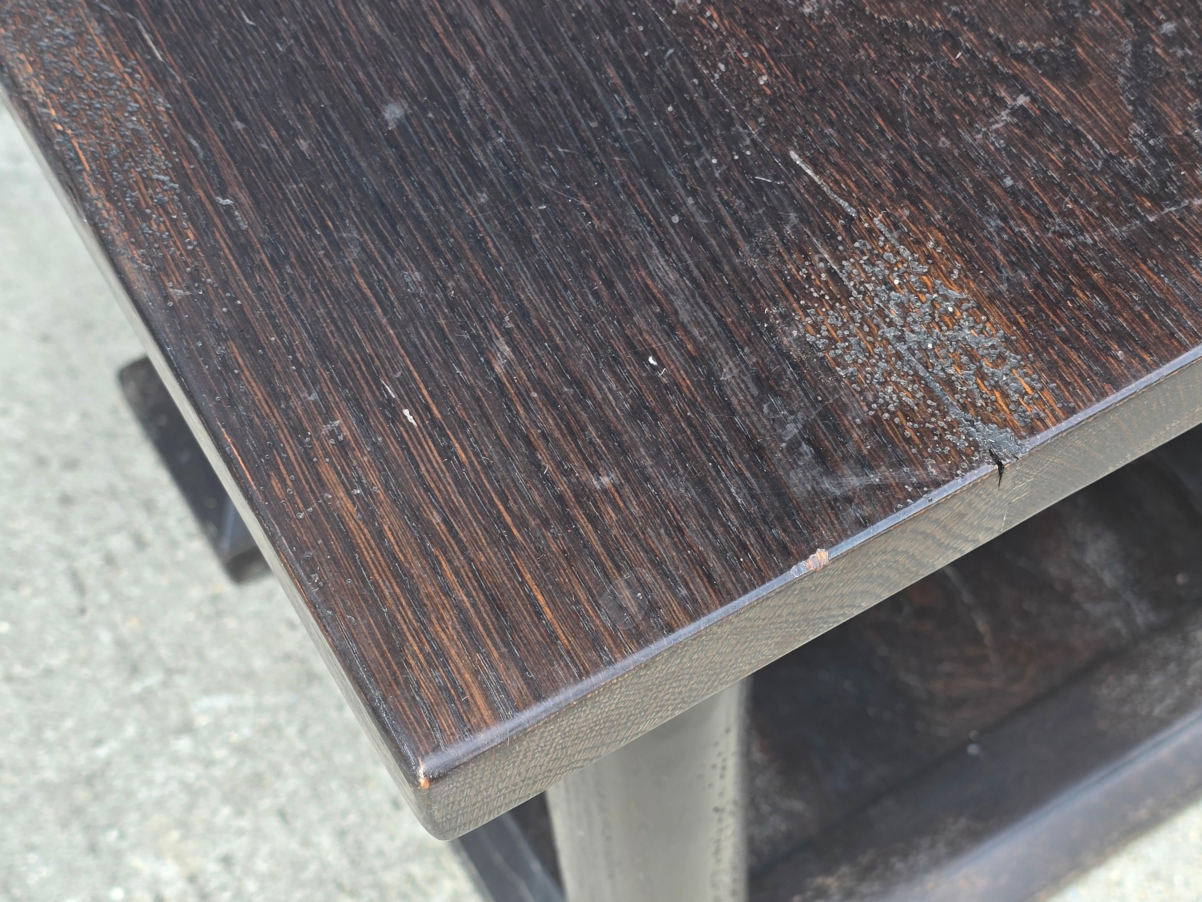 20th Century Pair of Custom Fumed Oak Neoclassical Side Tables, Refectory Style For Sale