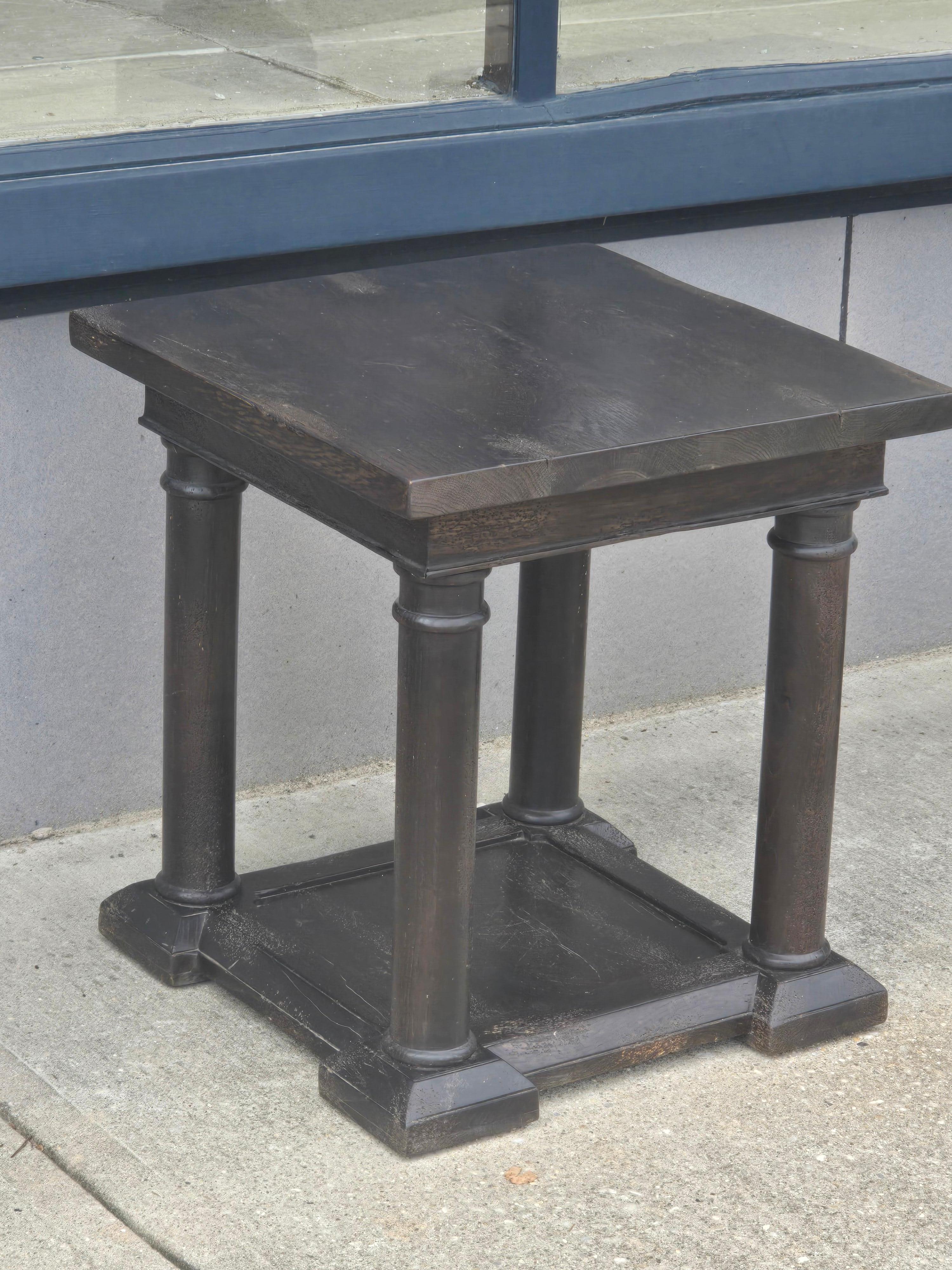 Pair of Custom Fumed Oak Neoclassical Side Tables, Refectory Style For Sale 1