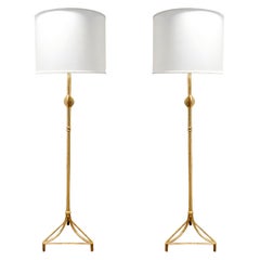 Pair of Custom Giacometti Style Gilded Floor Lamps, 1970s