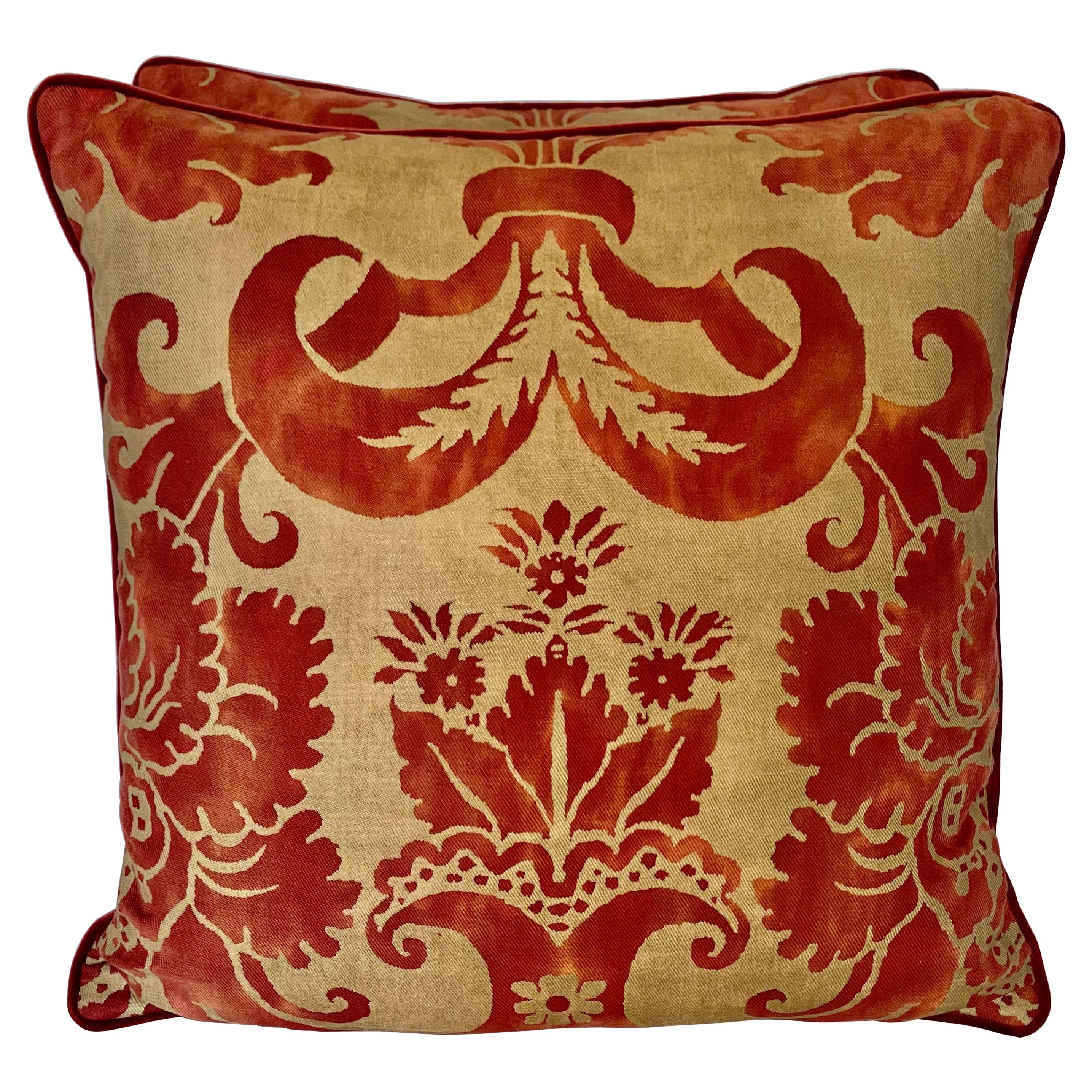 Pair of Custom Glicine Patterned Fortuny Pillows