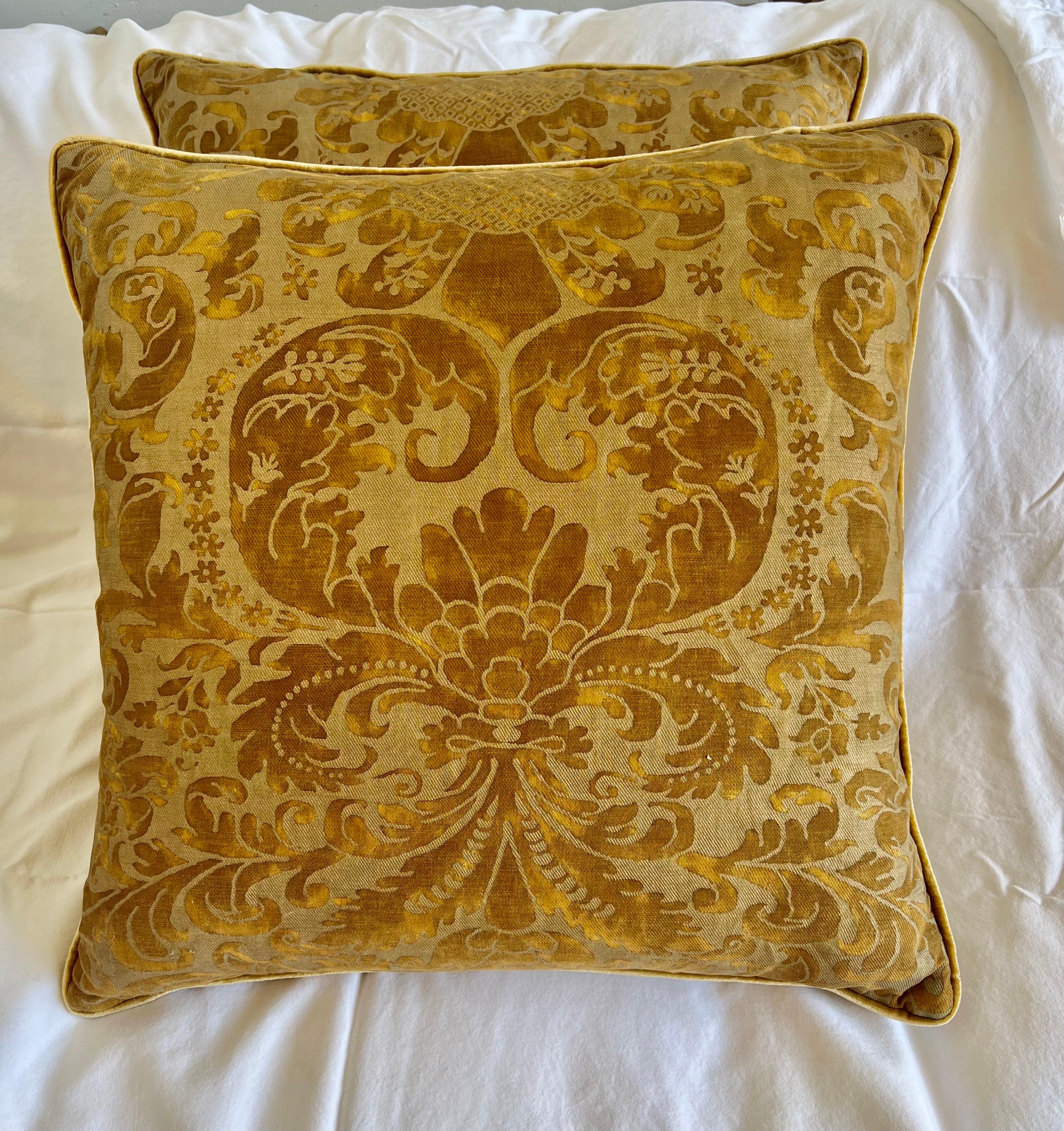 Contemporary Pair of Custom Golden Fortuny Pillows