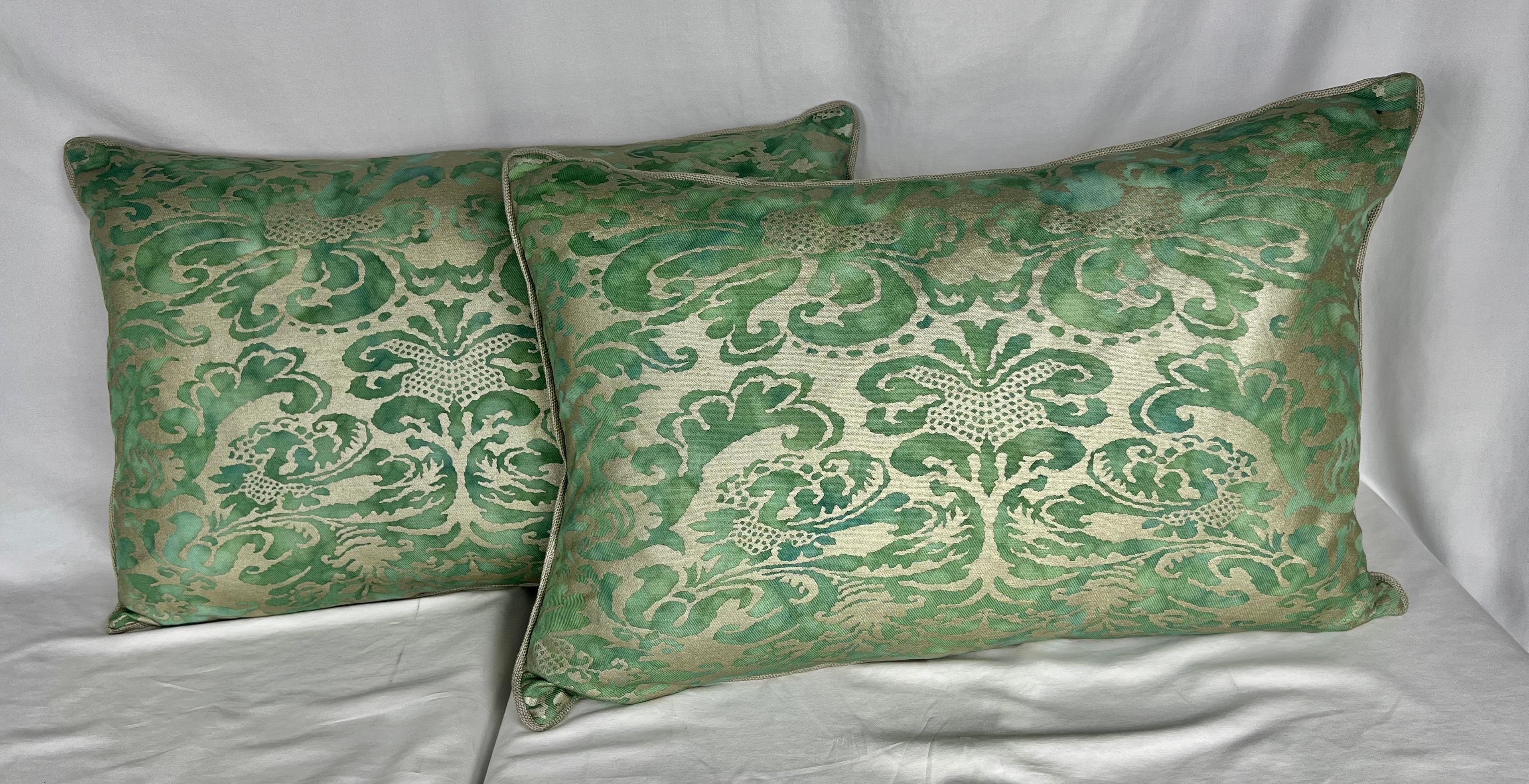 Pair of Custom Green & Gold Fortuny Pillows  3