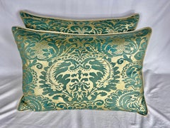 Pair of Custom Green & Gold Fortuny Pillows