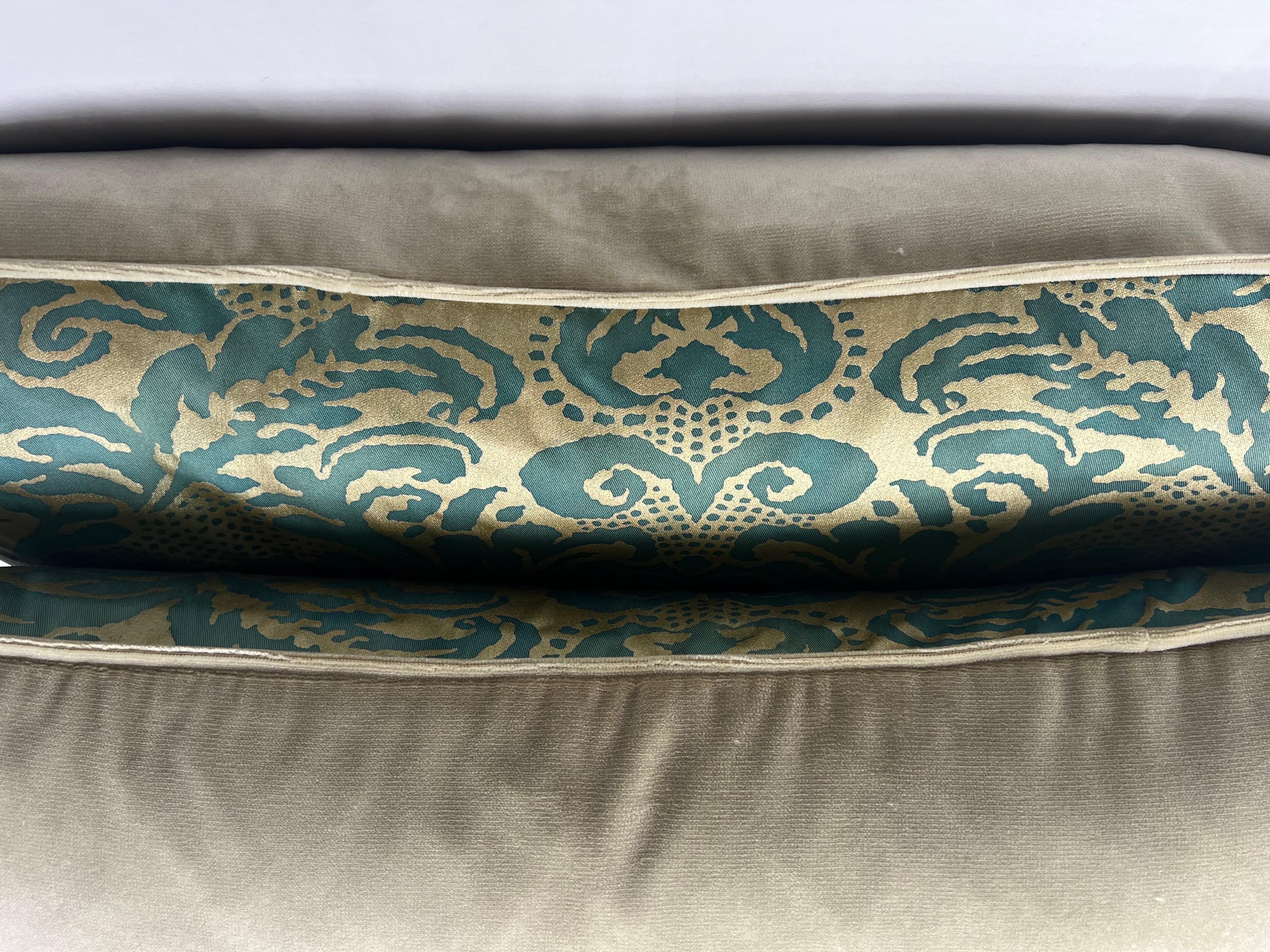 Contemporary Pair of Custom Green & Gold Fortuny Pillows For Sale