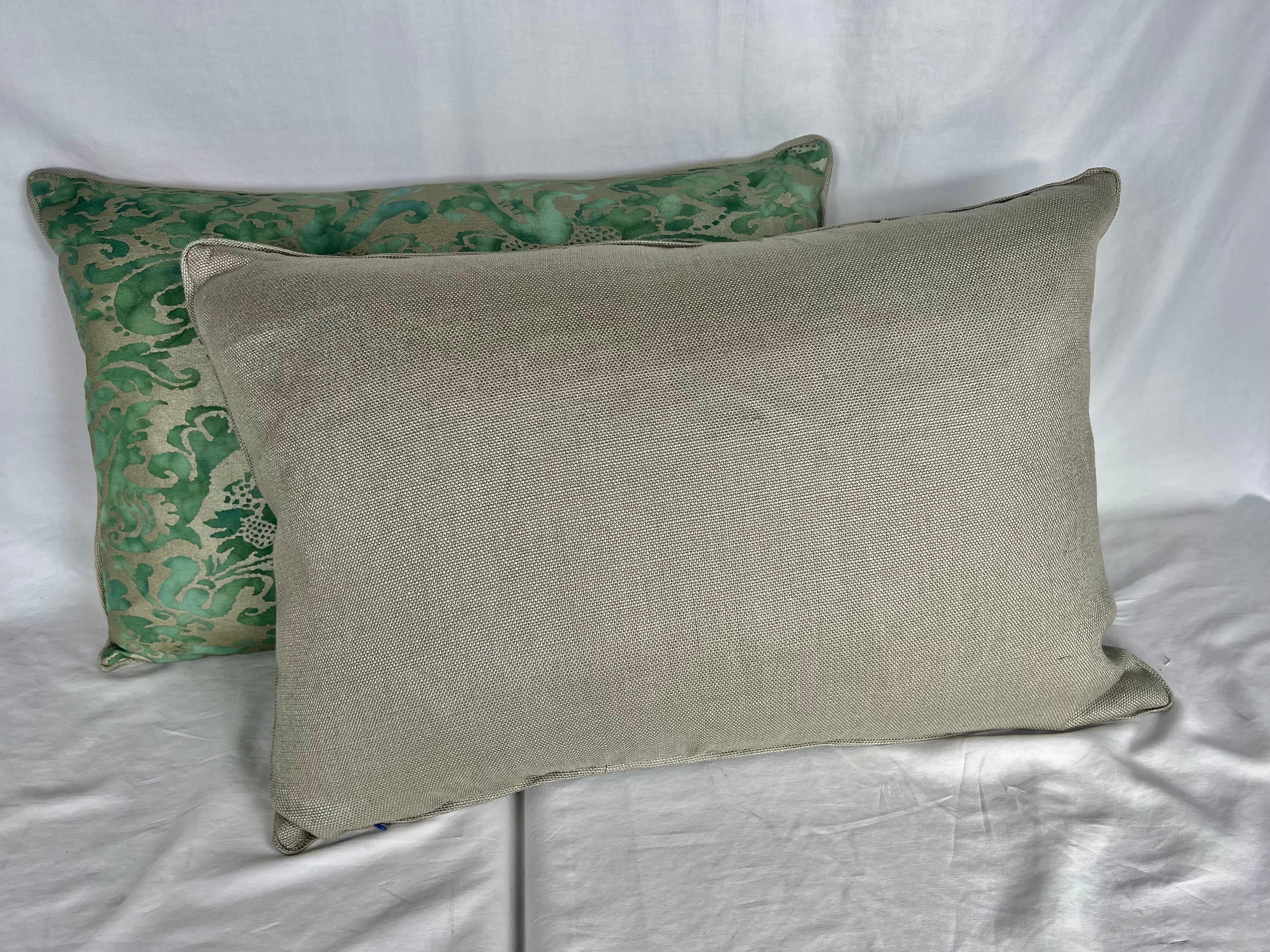 Pair of Custom Green & Gold Fortuny Pillows  1