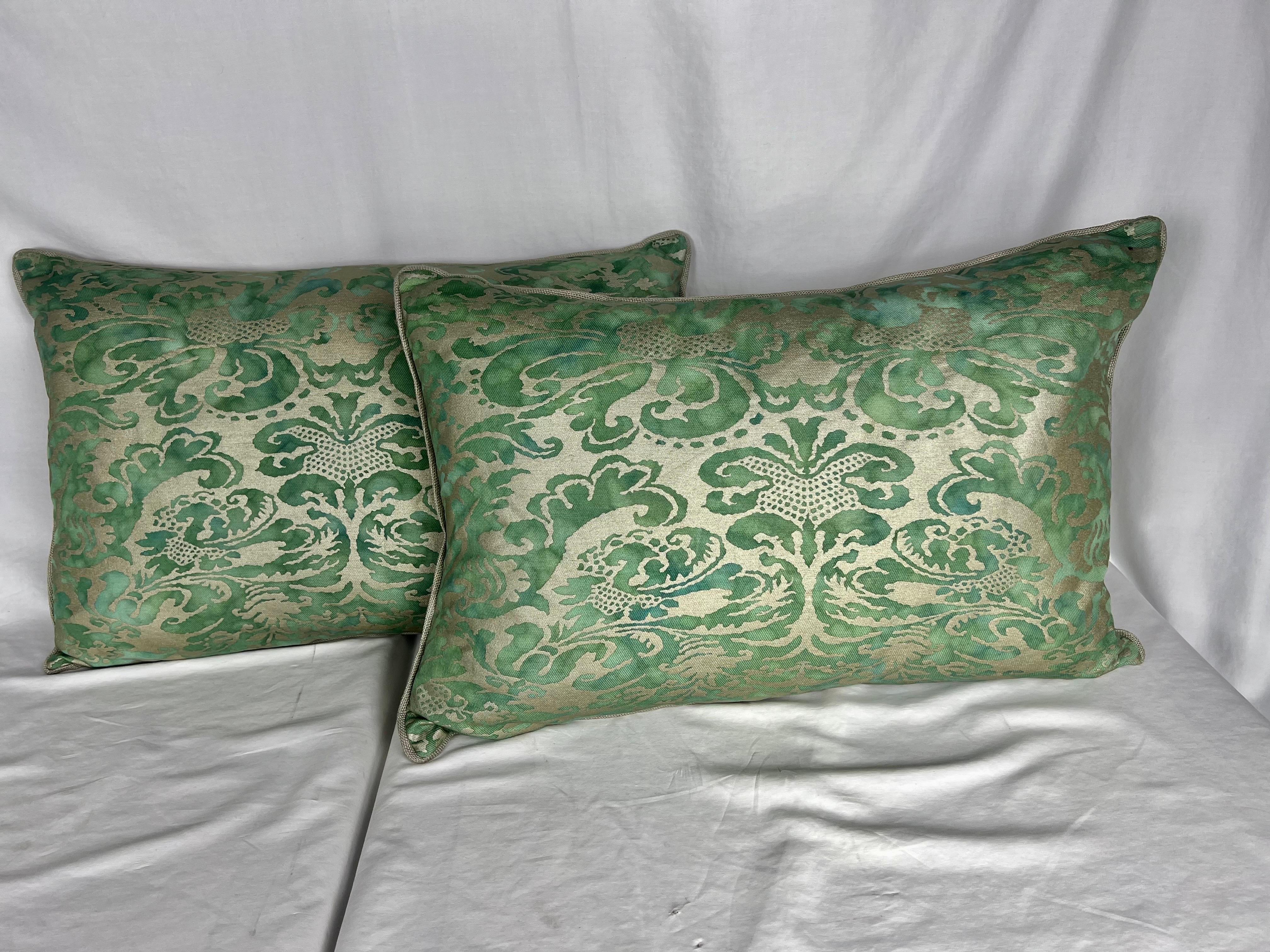 Pair of Custom Green & Gold Fortuny Pillows  2