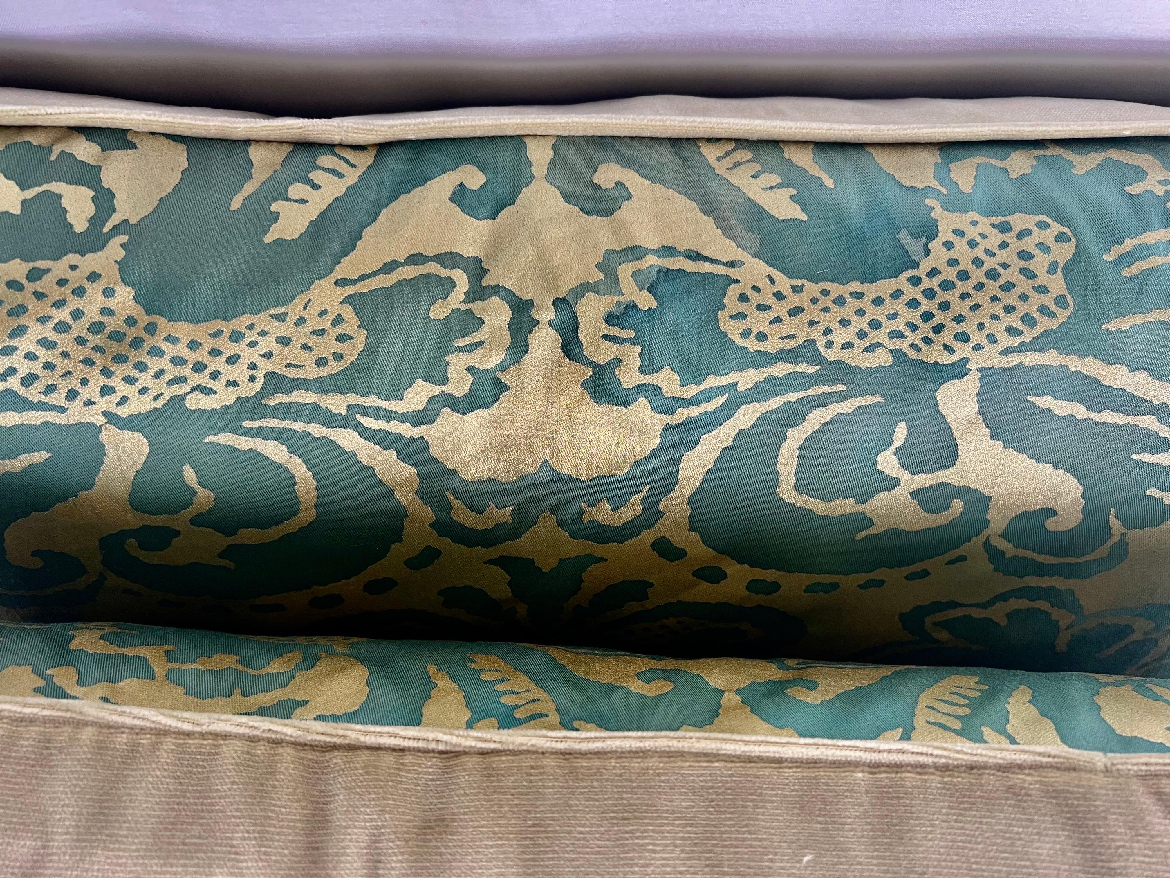 Cotton Pair of Custom Green & Metallic Gold Printed Linen Pillows