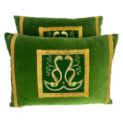 Pair of Custom Green Velvet Appliqued PIllows by MLA