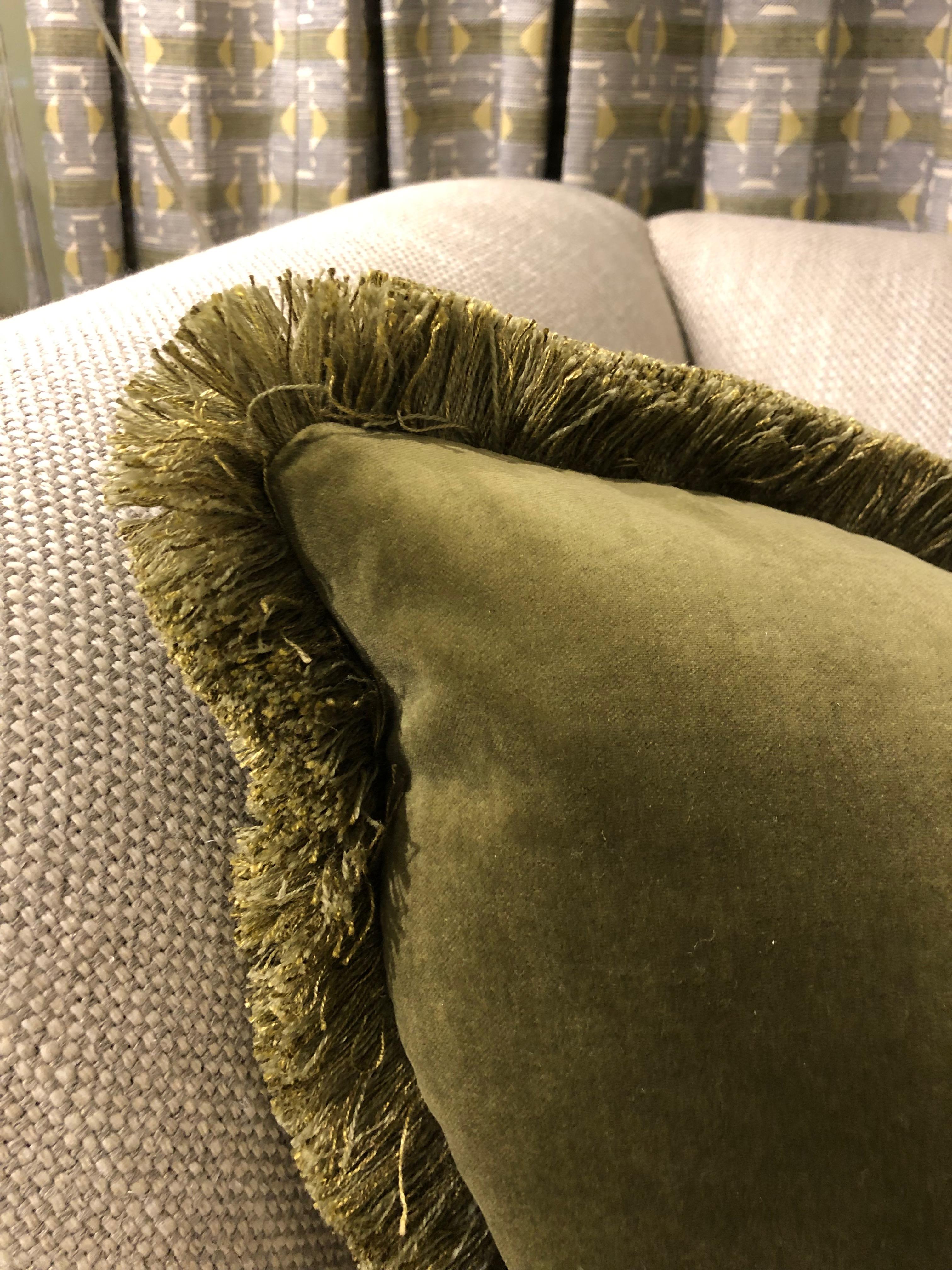 green fringe pillow
