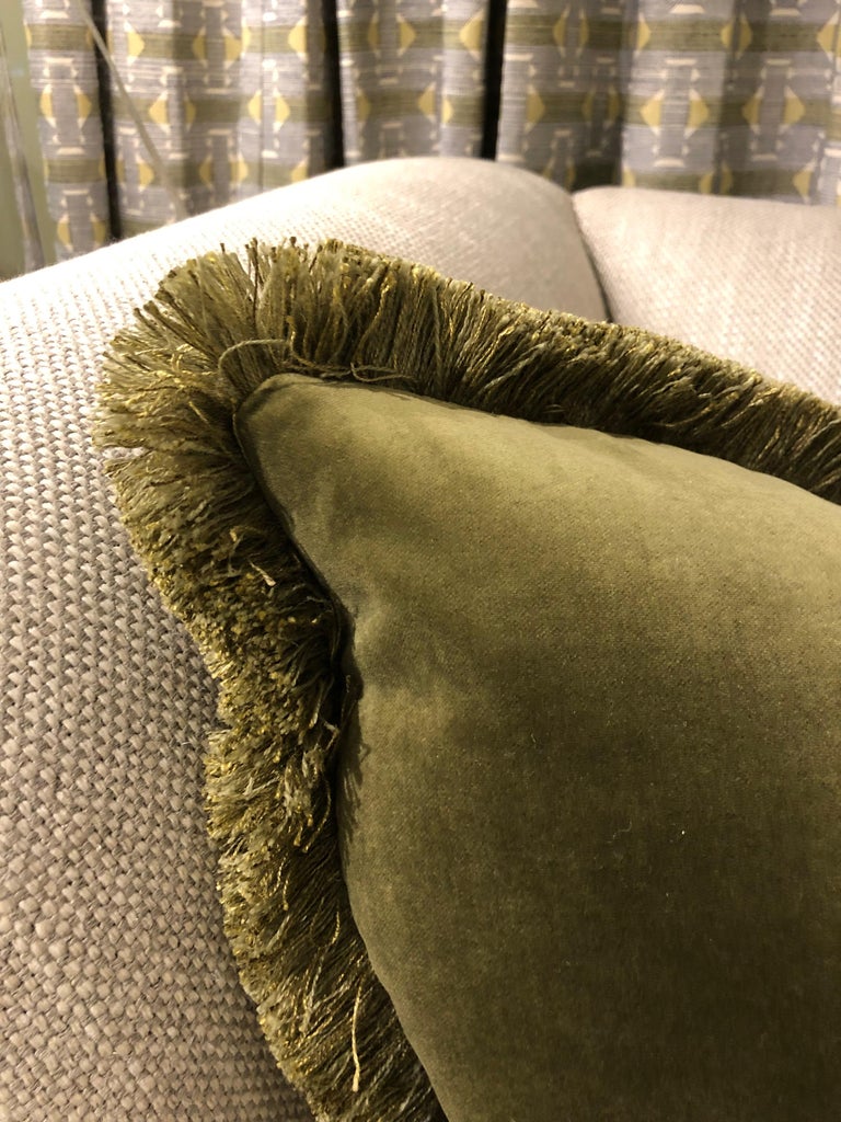 Pair of Custom Green Velvet Fringe Pillows at 1stDibs