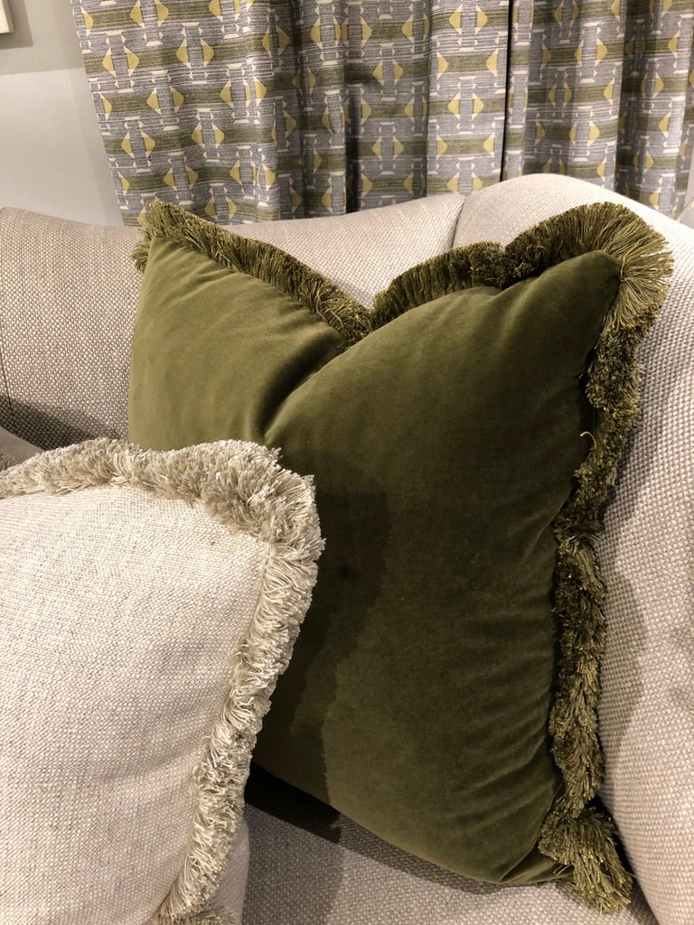 Pair of Custom Green Velvet Fringe Pillows at 1stDibs