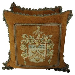 Pair of Custom Hand Painted Velvet Pillows with Crest by Melissa Levinson