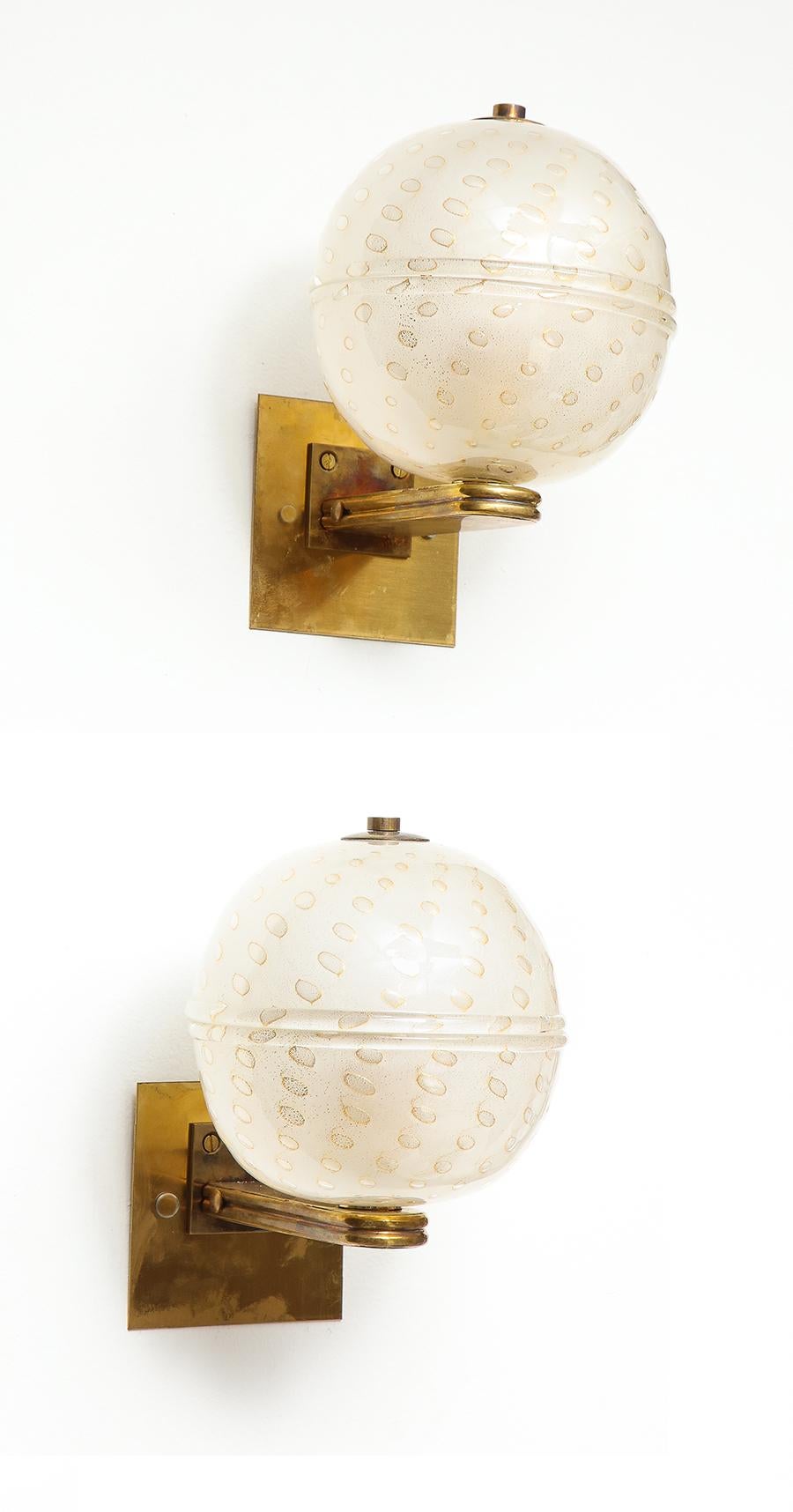 Italian Pair of Custom Handcrafted Murano Glass Sphere-Shaped Sconces For Sale