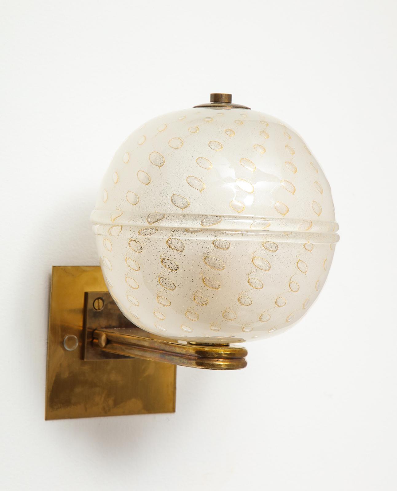 Hand-Crafted Pair of Custom Handcrafted Murano Glass Sphere-Shaped Sconces