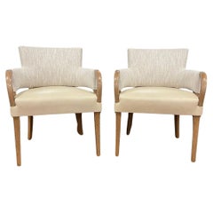 Pair of Custom Jonas Curved Armchairs With Leather Seats